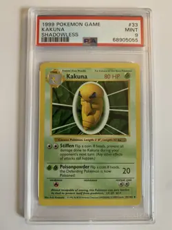 1999 POKEMON GAME 33 KAKUNA SHADOWLESS PSA 9 - Image 1