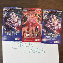 One Piece EB-03 Heroine + OP-14 Azure Sea’s Seven Sleeved Booster Packs Lot (3) - Image 1