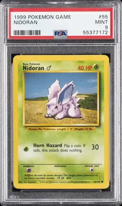 1999 POKEMON BASE SET UNLIMITED #55 NIDORAN PSA 9 - Image 1