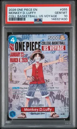 2026 One Piece Promos P-055 Monkey D. Luffy College Basketball Voyage PSA 10 - Image 1