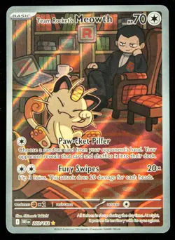 Pokemon Team Rocket's Meowth 203 Illustration Rare Destined Rivals - Image 1