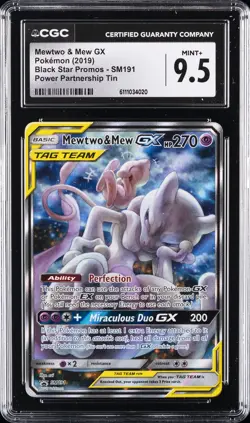 2019 POKEMON SM BLACK STAR PROMO #SM191 MEWTWO & MEW GX TAG TEAM CGC 9.5 - Image 1