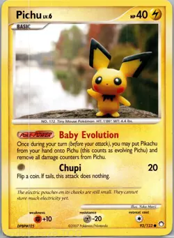 Pichu 93/123 Common Mysterious Treasures Pokemon NM - Image 1