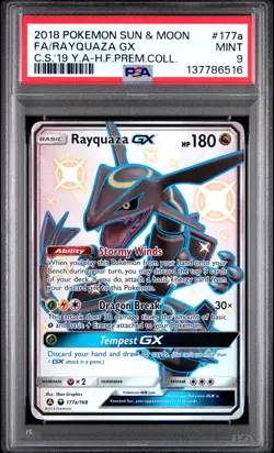 2018 POKEMON SUN & MOON CELESTIAL STORM #177A FULL ART/RAYQUAZA GX PSA 9 - Image 1