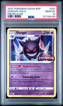 2022 POKEMON SWSH BLACK STAR PROMO PRERELEASE #241 GENGAR-HOLO PSA 10 - Image 1