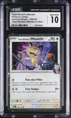 Team Rocket's Meowth *CGC 10* Holo *Mewtwo EX Box* #149 * Pokemon - Image 1