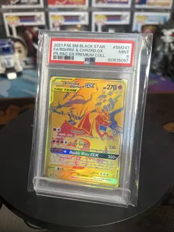 PSA 9 Pokemon Reshiram & Charizard GX SM247 Gold Promo Premium Collection - Image 1