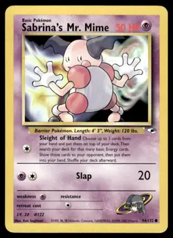 Pokemon Cards Sabrina's Mr. Mime 94/132 UNLIMITED Gym Heroes WOTC Common NM - Image 1