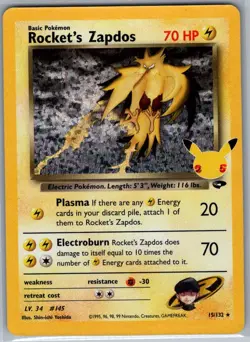 Rocket's Zapdos 15/132 Celebrations: Classic Collection - Pokemon Card - NM - Image 1