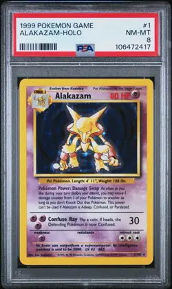 PSA 8 No Reserve Alakazam 001/102 Pokemon Base Set Holo RARE - Image 1