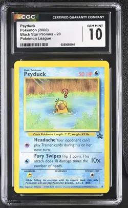 CGC 10 GEM MINT Psyduck 2000 Black Star Promos 20 Pokemon League Pokemon Card - Image 1