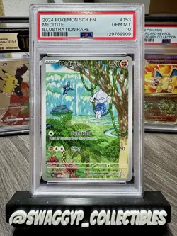 ◓Meditite 153/142 Stellar Crown- Pokemon Holo Full Art Illustration Rare PSA 10◓ - Image 1