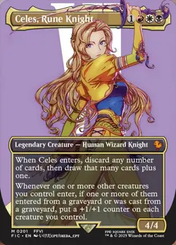 MTG Celes, Rune Knight - Foil - Borderless, NM-Mint, English Commander: Final Fa - Image 1