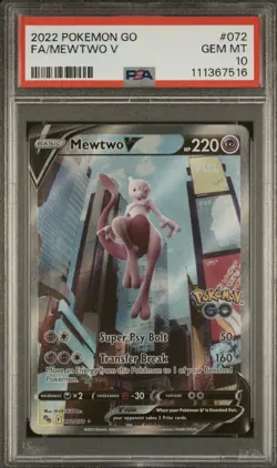 PSA 10 GEM MINT Mewtwo V Pokemon Go Full Art Holo Pokemon 072/078 Nm M - Image 1