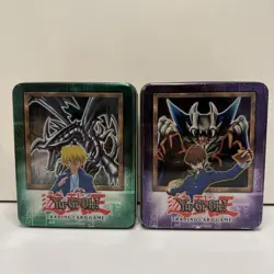 1996 YUGIOH trading card game collectors tins-no cards - box only! GREEN/PURPLE - Image 1