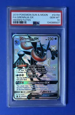 2019 Pokemon Sun & Moon FA/Greninja GX Hidden Fates #SV56 PSA 10 GEM MT - Image 1