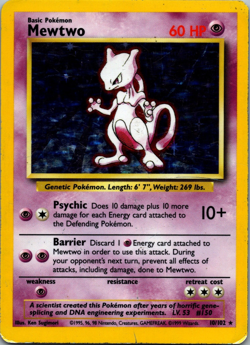 1999 Pokemon Base Set Mewtwo 10 102 Holo WOTC Vintage Trading Card - Image 2
