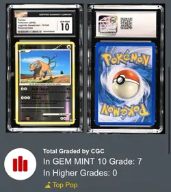 CGC 10 2008 Pokemon Legends Awakened #74/146 Tauros Reverse Holo - POP 7 - Image 1