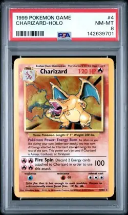 Pokemon TCG Charizard Holo Shadowless Base Set PSA 8 1999 #4/102 NM-MT - Image 1