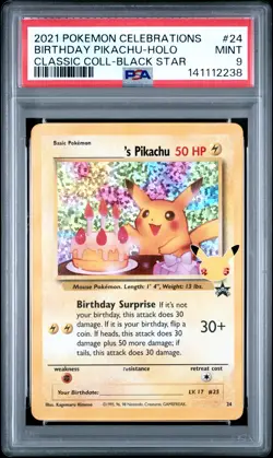 Birthday Pikachu Holo 24 Celebrations Classic Collection Pokemon PSA 9 *238 - Image 1