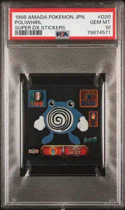 Amada 1998 Pokemon Super DX Stickers Poliwhirl D20 Japanese PSA 10 - Image 1