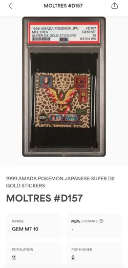 1999 POKEMON AMADA SUPER DX MOLTRES GOLD STICKER #D157 PSA 10 GEM MINT - Image 4
