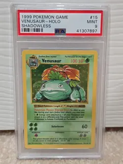 1999 POKEMON BASE SET SHADOWLESS VENUSAUR HOLO RARE PSA 9 MINT 15/102 WOTC #15 - Image 1