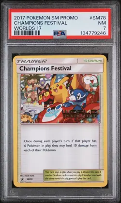2017 POKEMON SM BLACK STAR PROMO WORLDS 17 #SM78 CHAMPIONS FESTIVAL PSA 7 - Image 1