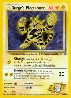 Lt. Surge's Electabuzz 27/132 Gym Heroes Pokemon Card MP - Image 1
