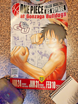 One Piece Monkey.D.Luffy College Basketball Promo Card + Gonzaga Poster + Shirt - Image 2