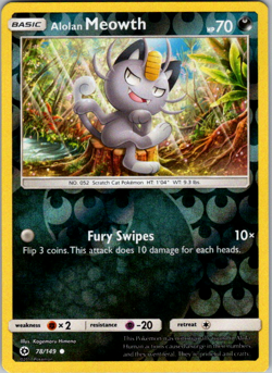 Alolan Meowth 78/149 Reverse Holo Pokemon TCG SM Base Set LP - Image 1