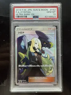 Pokemon Sun & Moon Cynthia FA 153/150 SR Ultra Shiny GX Japanese PSA 10 - Image 1