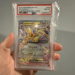 Pokemon Prismatic Evolutions Jolteon ex 030/131 Surprise Box Stamped PSA 8 - Image 3