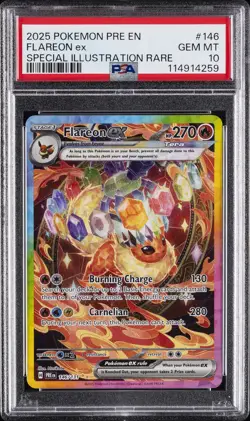 2025 POKEMON PRE EN-PRISMATIC EVOLUTIONS #146 FLAREON EX PSA 10 - Image 1