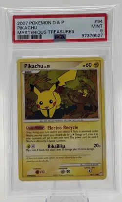 PSA 9 mint Pikachu 94/123 Mysterious Treasures LV.15 2007 Pokemon Card TCG - Image 1