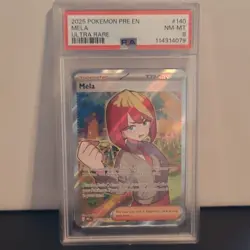 Pokemon Mela 140/131 Sv: Prismatic Evolutions Ultra Rare Holo PSA 8 Trainer - Image 1