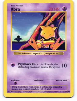 Abra 43/102 Common Base Set Pokemon Shadowless MP - Image 1