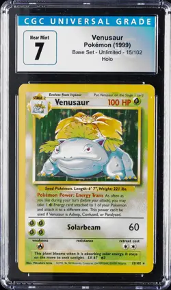 1999 POKEMON BASE SET - UNLIMITED HOLO #15/102 VENUSAUR CGC 7 - Image 1