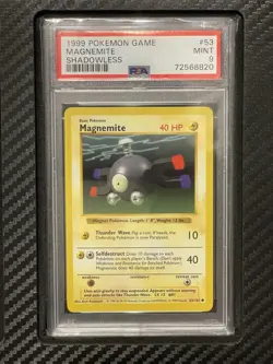 1999 PSA 9 Magnemite #53 Shadowless Common WOTC Pokemon Game Base Set - Image 1
