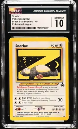 CGC 10 EM MINT Snorlax 49 BSP WOTC Pokemon League 2002 Black Star Promo - Image 1