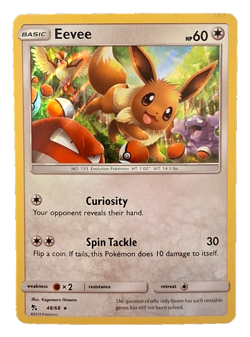 EEVEE HP 60 CURIOSITY SPIN TACKLE 48/ 68 HOLO FOIL POKEMON TRADING CARD - Image 1