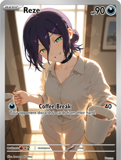 LoveangelGames-Season 2- Custom Card- Waifu Universe-Reze Coffee break - Image 1