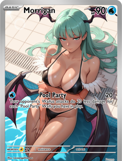 LoveangelGames-Season 2- Custom Card- Waifu Universe-Morrigan Pool Party - Image 1