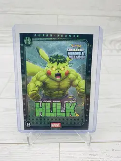 Pikachu as HULK #E4 Rare Green Holo ⚡Heroes & Villains (non-Pokemon fan art) - Image 1