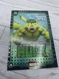 Pikachu as HULK #E4 Rare Green Holo ⚡Heroes & Villains (non-Pokemon fan art) - Image 3