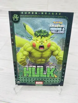 Pikachu as HULK #E4 Rare Green Holo ⚡Heroes & Villains (non-Pokemon fan art) - Image 4