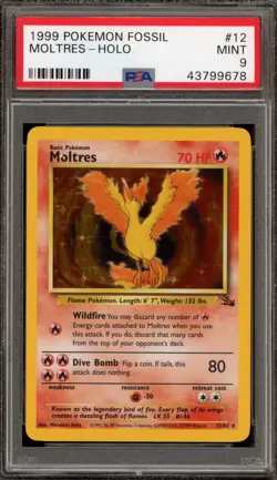 Pokemon Moltres Fossil Unlimited Holo Rare #12 PSA 9 Mint - Image 1