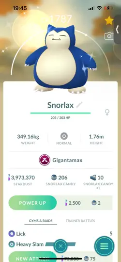 Pokemon Go Shiny Snorlax ( Gigantamax ) - Image 1