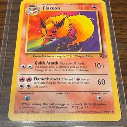 Pokemon Flareon Jungle Rare Unlimited 19/64 English TCG Card Flame 70 HP - Image 1