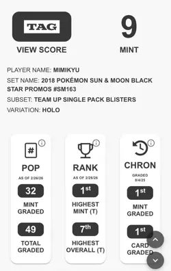 Pokemon Holo Mimikyu 2019 - Black Star Promo SM163 TAG 9 (1st TAG graded!) 🔥 - Image 5